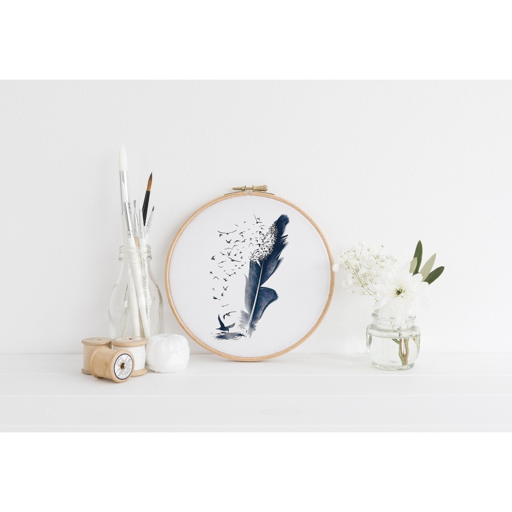 Birds Flying out of Blue Feather Counted Cross Stitch Pattern‎ Chart Leaflet